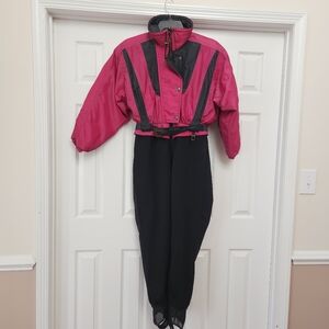 Vintage Pink and Black Ski Suit Size 12